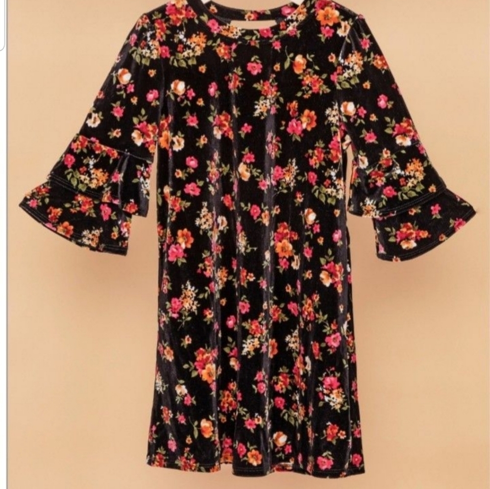 Girls velvet floral dress